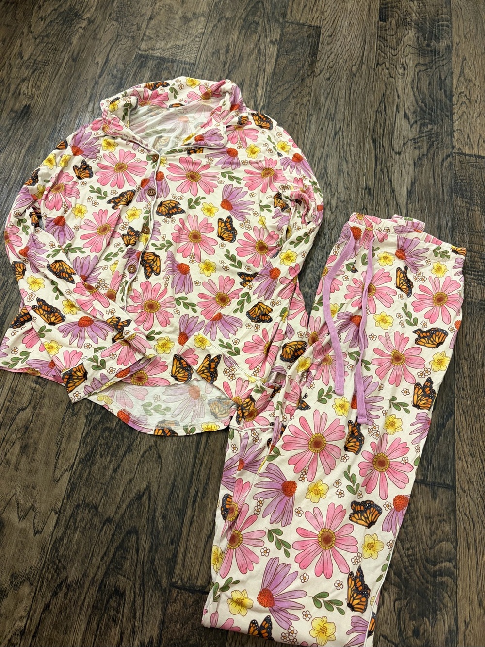 Posh peanut Pink & Yellow Floral Butterfly Pajama Set